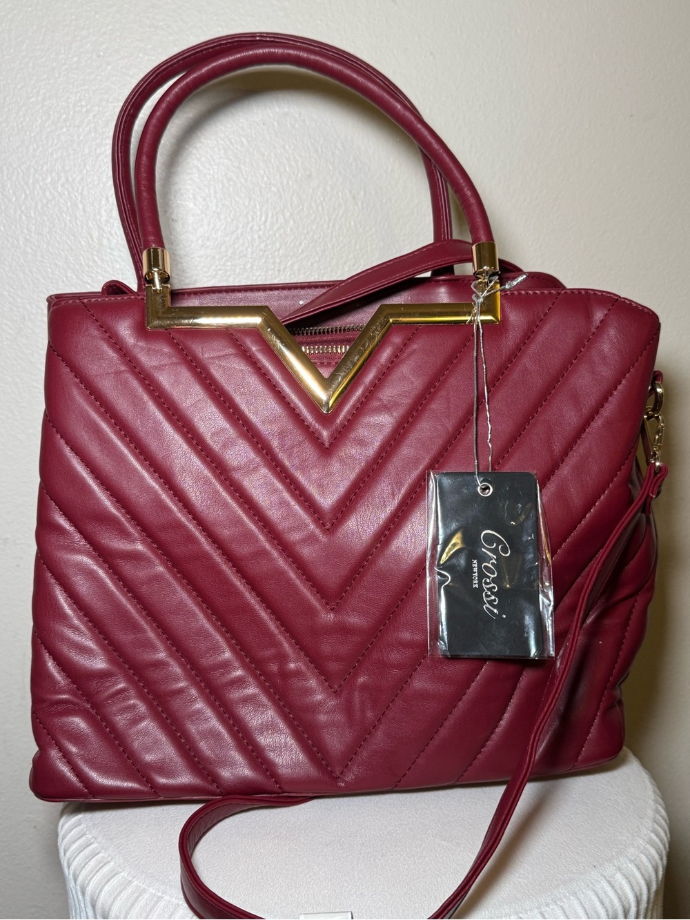 Grossi Women's Quilted Satchel Handbag in Burgundy